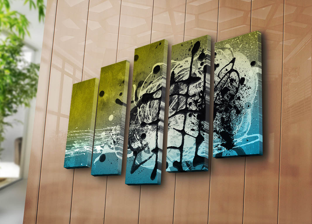 Quadro Decorativo Multicolor em Tela Suede — Conjunto de 5 Peças (105 x 70 cm) com Moldura 100% Madeira