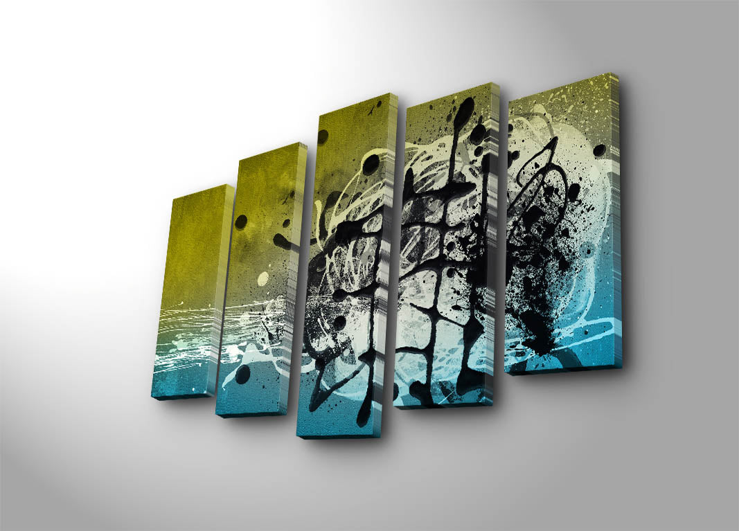 Quadro Decorativo Multicolor em Tela Suede — Conjunto de 5 Peças (105 x 70 cm) com Moldura 100% Madeira