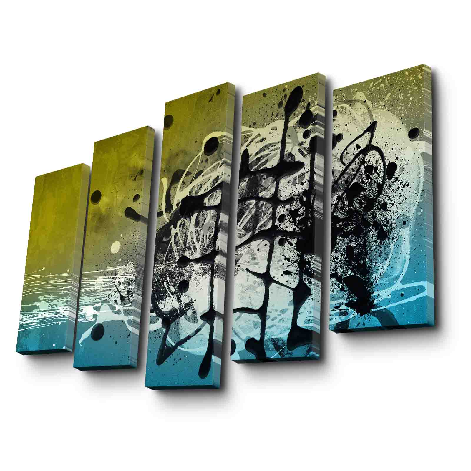 Quadro Decorativo Multicolor em Tela Suede — Conjunto de 5 Peças (105 x 70 cm) com Moldura 100% Madeira