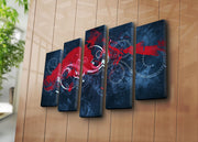 Tela Decorativa Multicolor em Suede, 5 Peças (5PATK-238) — Moldura de Madeira, 105 x 70 cm