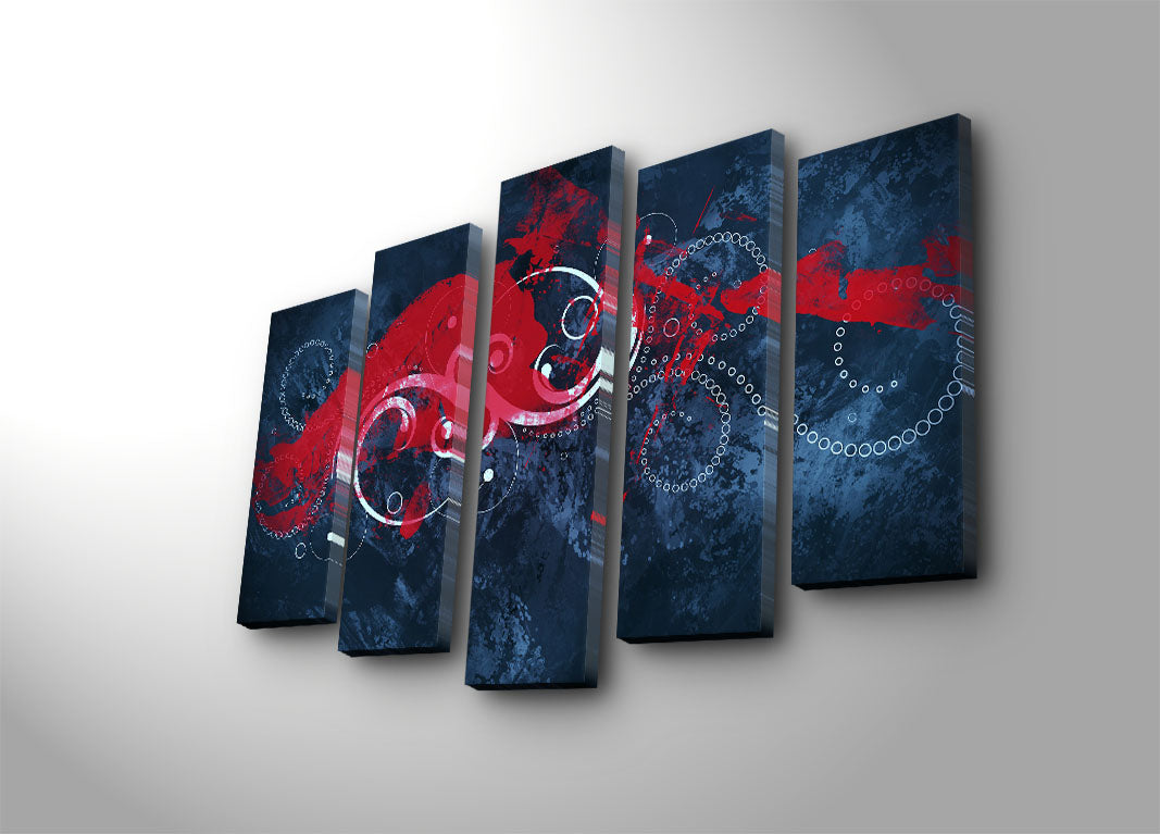 Tela Decorativa Multicolor em Suede, 5 Peças (5PATK-238) — Moldura de Madeira, 105 x 70 cm