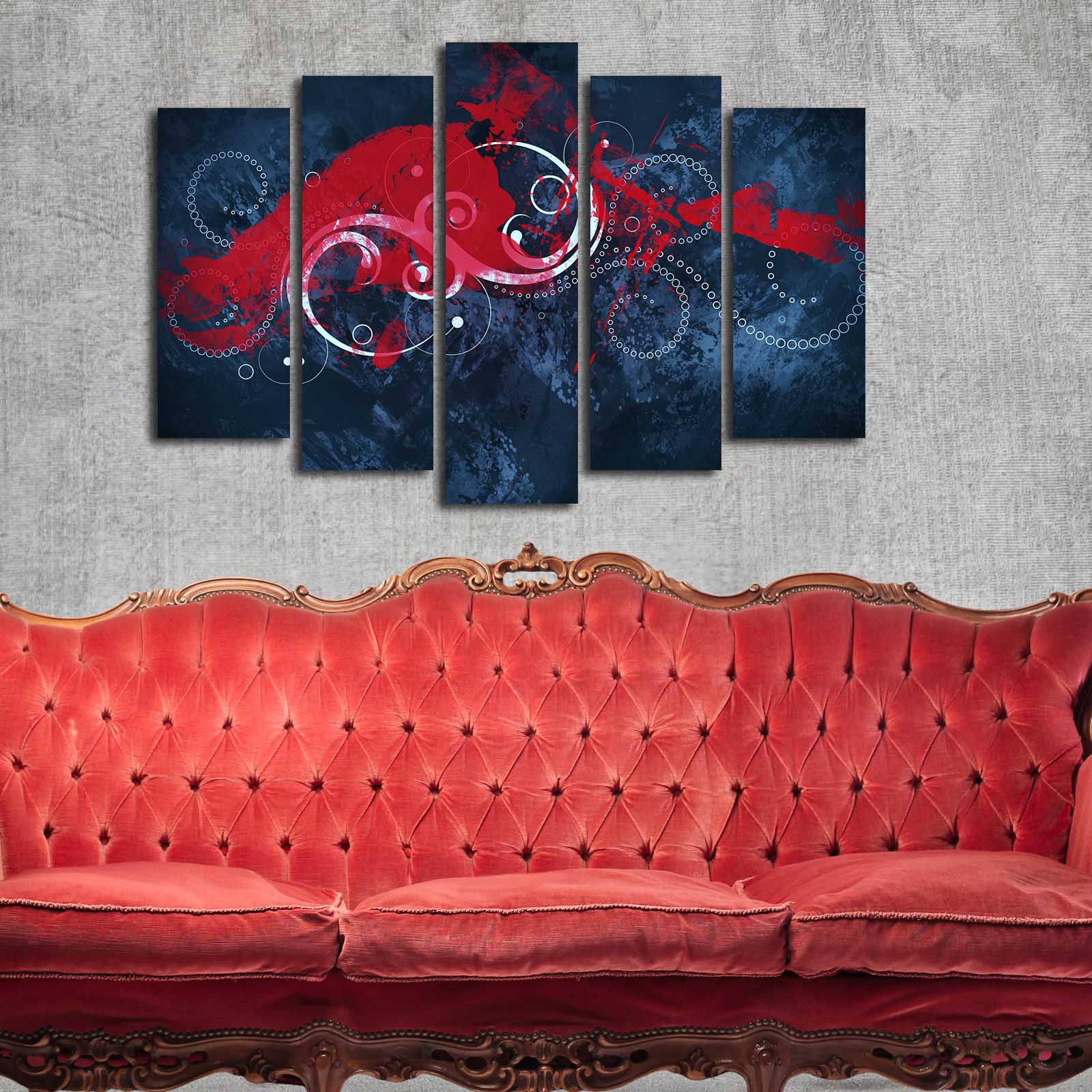 Tela Decorativa Multicolor em Suede, 5 Peças (5PATK-238) — Moldura de Madeira, 105 x 70 cm