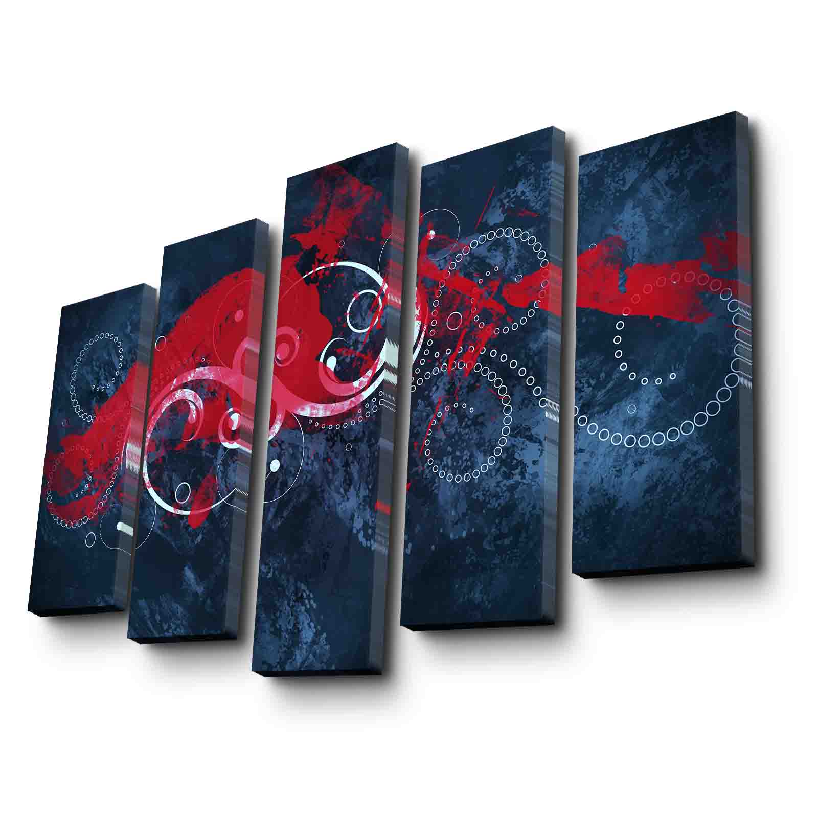 Tela Decorativa Multicolor em Suede, 5 Peças (5PATK-238) — Moldura de Madeira, 105 x 70 cm