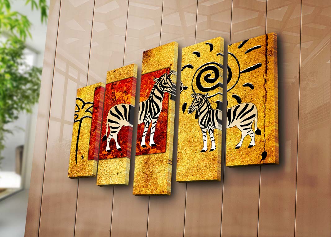 Quadro Decorativo em Tela 5 Peças Multicolor — Suede 100% com Moldura de Madeira, 105 x 70 cm