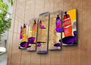 Quadro Decorativo 5 Peças em Tela Multicolor 105x70 cm — Camurça 100% e Moldura de Madeira