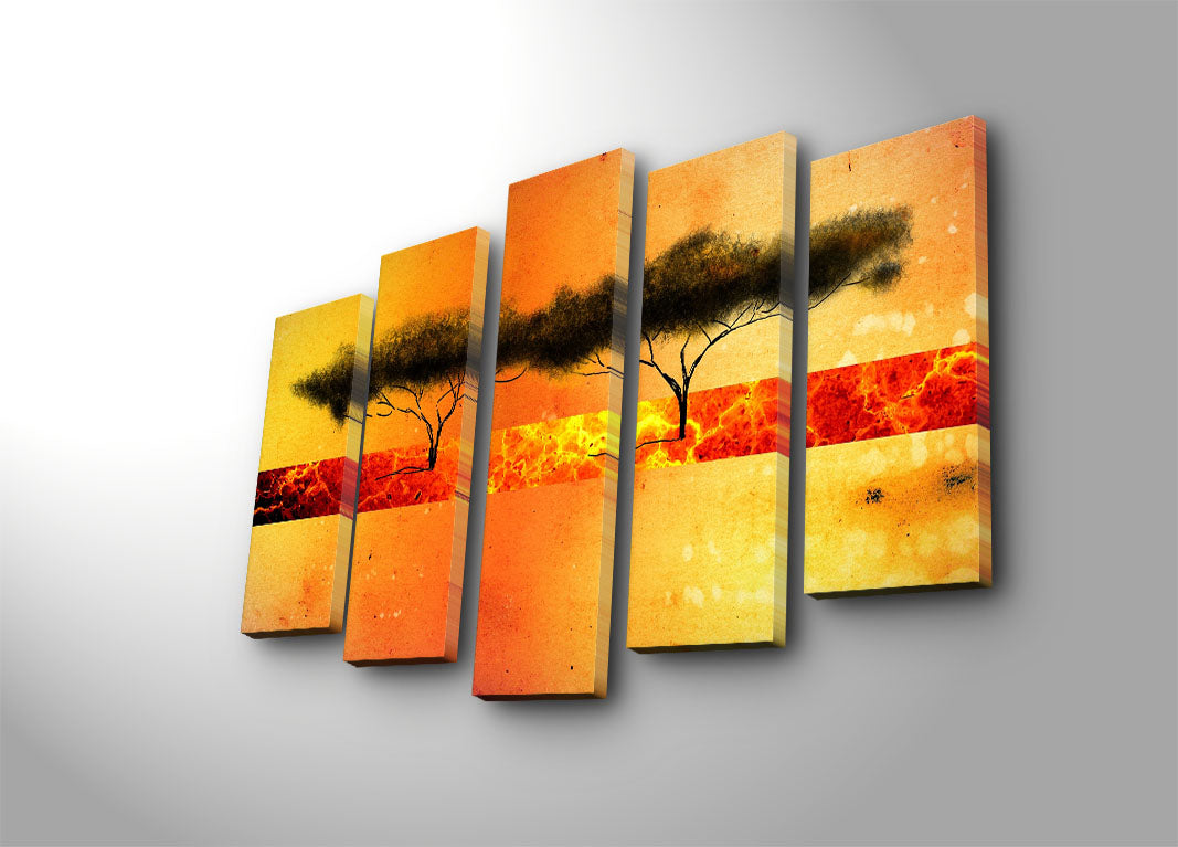 Quadro Decorativo em Tela Suede 100% Multicolor – Conjunto 5 Peças (105x70 cm) com Moldura de Madeira 3 cm — 5PATK-241