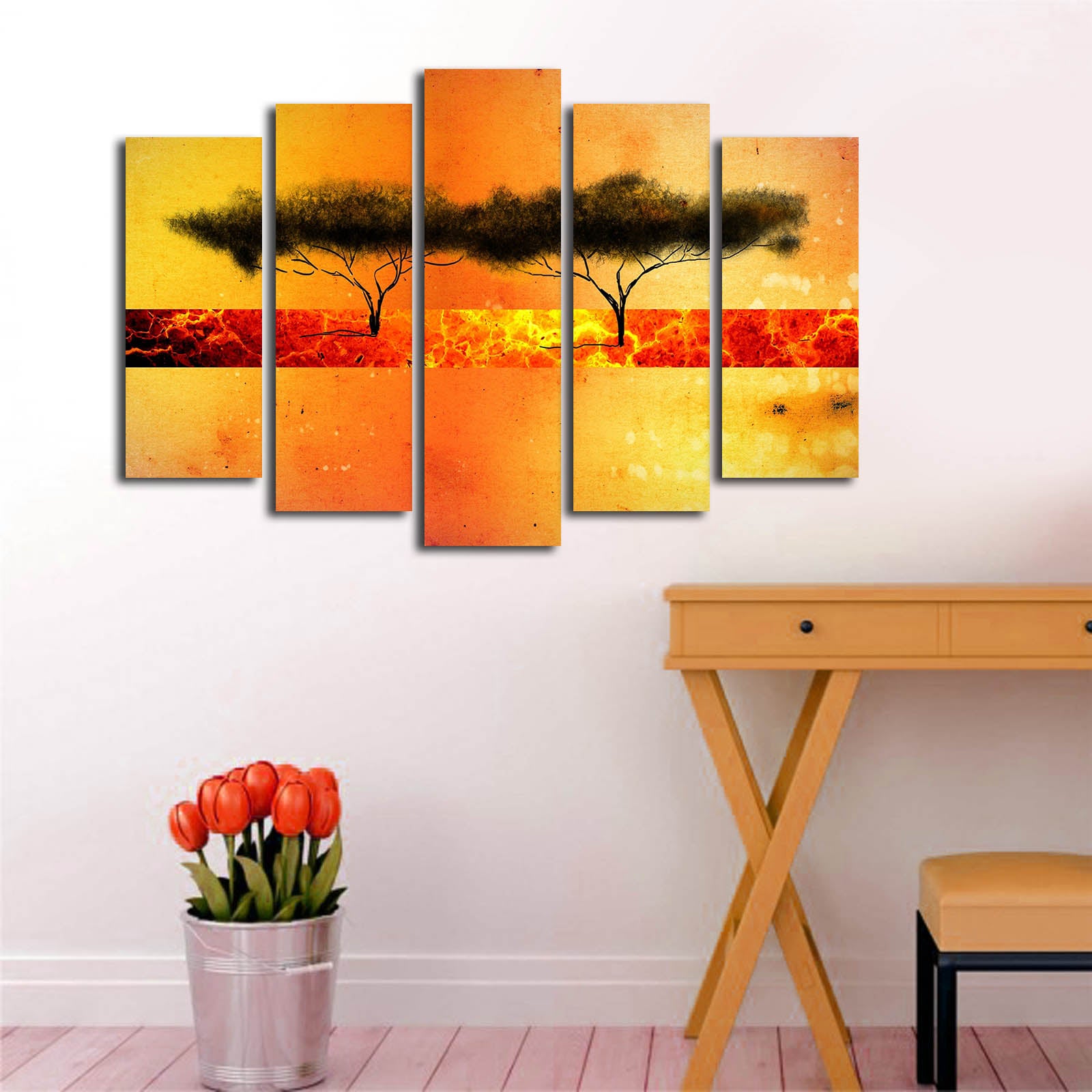 Quadro Decorativo em Tela Suede 100% Multicolor – Conjunto 5 Peças (105x70 cm) com Moldura de Madeira 3 cm — 5PATK-241