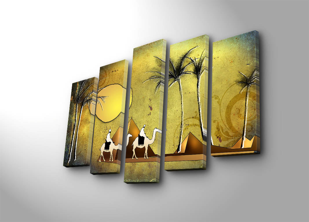 Quadro Decorativo em Tela Suede 100% Multicolor (Conjunto de 5 Peças) 105 x 70 cm com Moldura de Madeira 3 cm