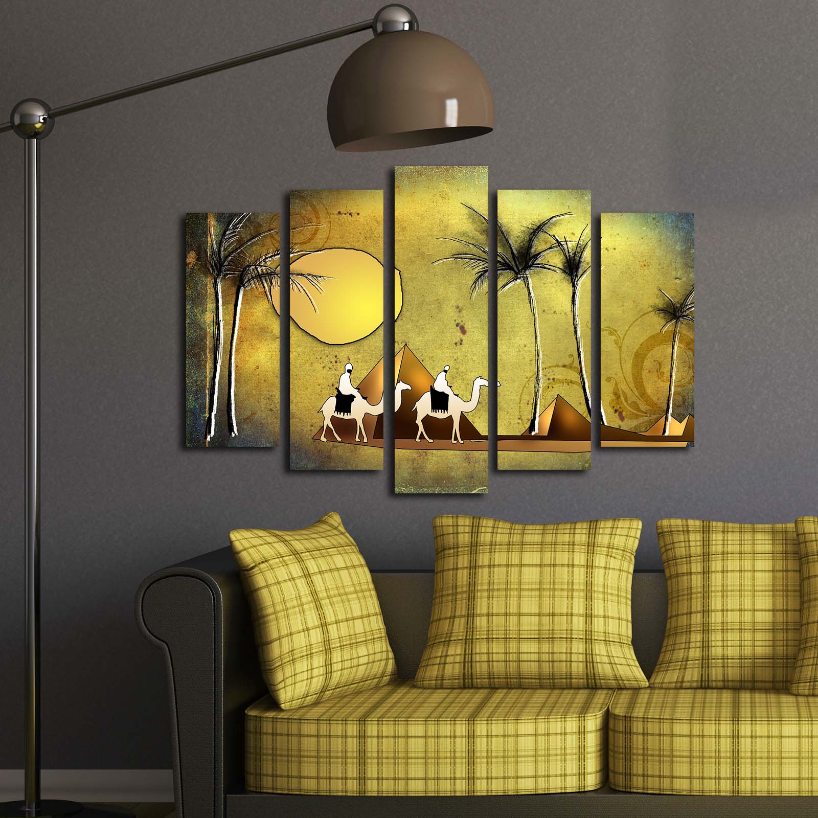 Quadro Decorativo em Tela Suede 100% Multicolor (Conjunto de 5 Peças) 105 x 70 cm com Moldura de Madeira 3 cm