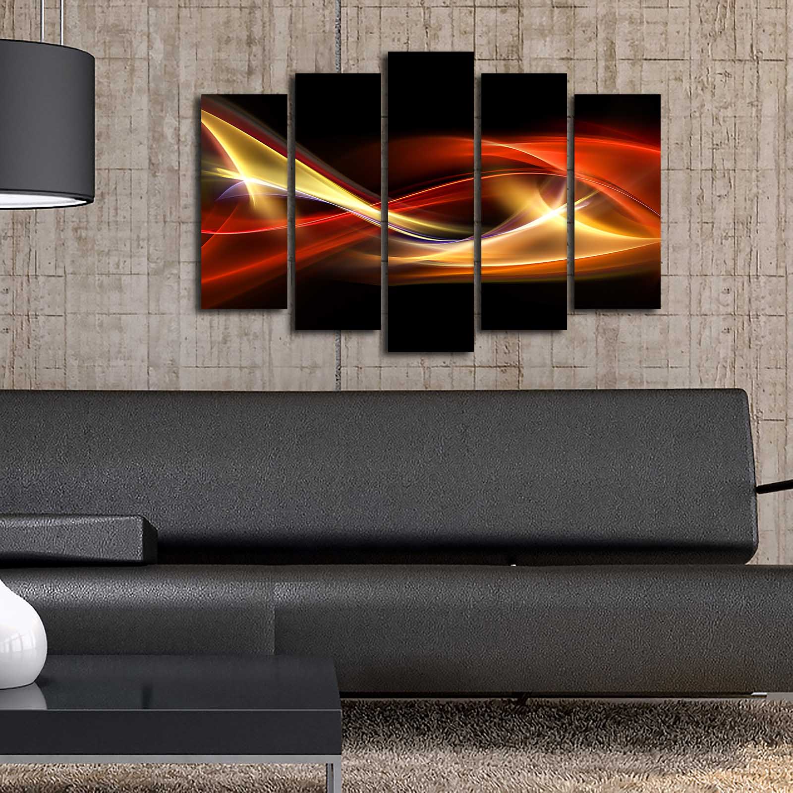 Conjunto de Quadros em Tela Multicolor (5 Peças) 105x70 cm — Suede 100% e Moldura de Madeira | 5PATK-243