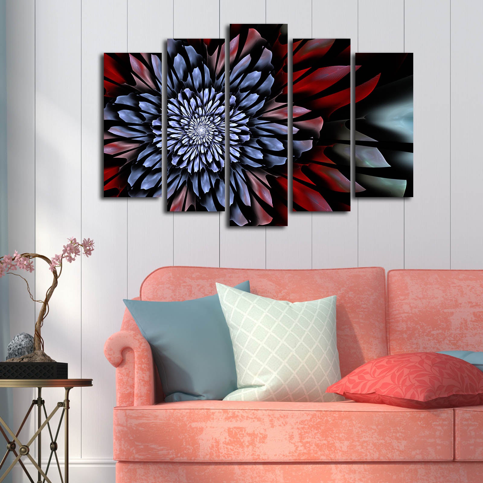 Conjunto de Quadros Decorativos em Tela Suede (5 Peças) Multicolor — 105 x 70 cm, Moldura de Madeira