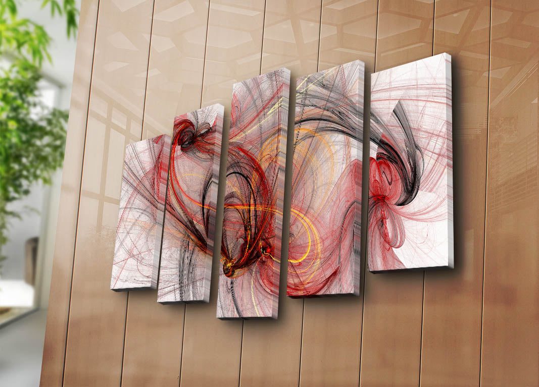 Quadro Decorativo em Tela Suede (5 Peças) Multicor – Moldura de Madeira 3 cm – 105 x 70 cm