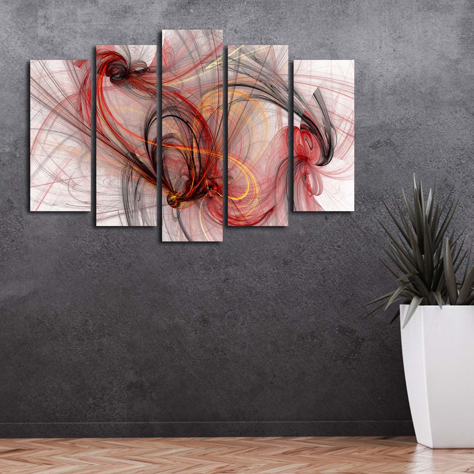 Quadro Decorativo em Tela Suede (5 Peças) Multicor – Moldura de Madeira 3 cm – 105 x 70 cm