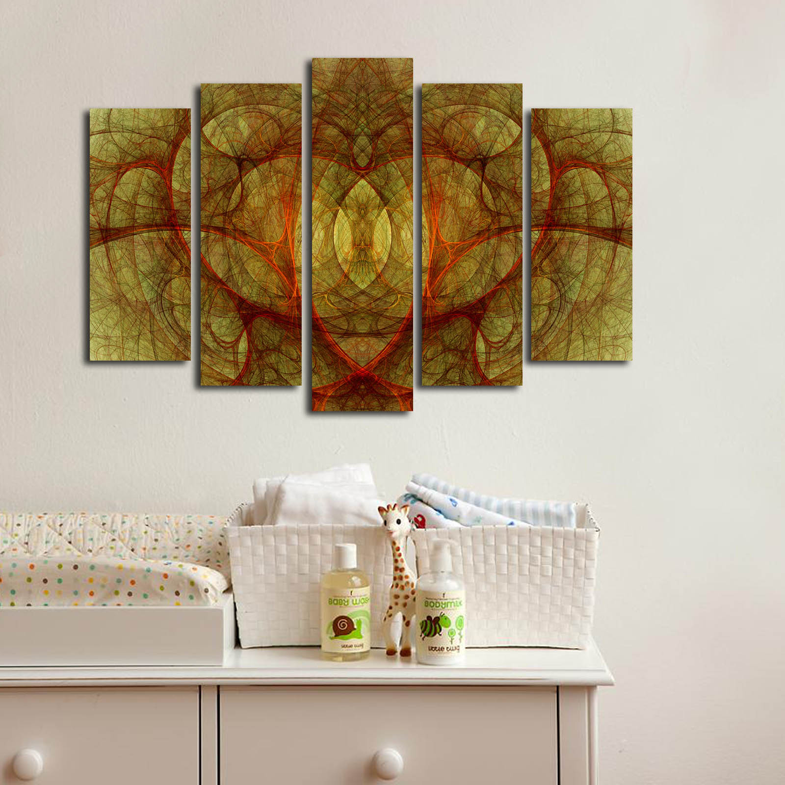 Tela Decorativa Multicolor 5 Peças 105x70 cm – Suede 100% com Moldura de Madeira (5PATK-247)