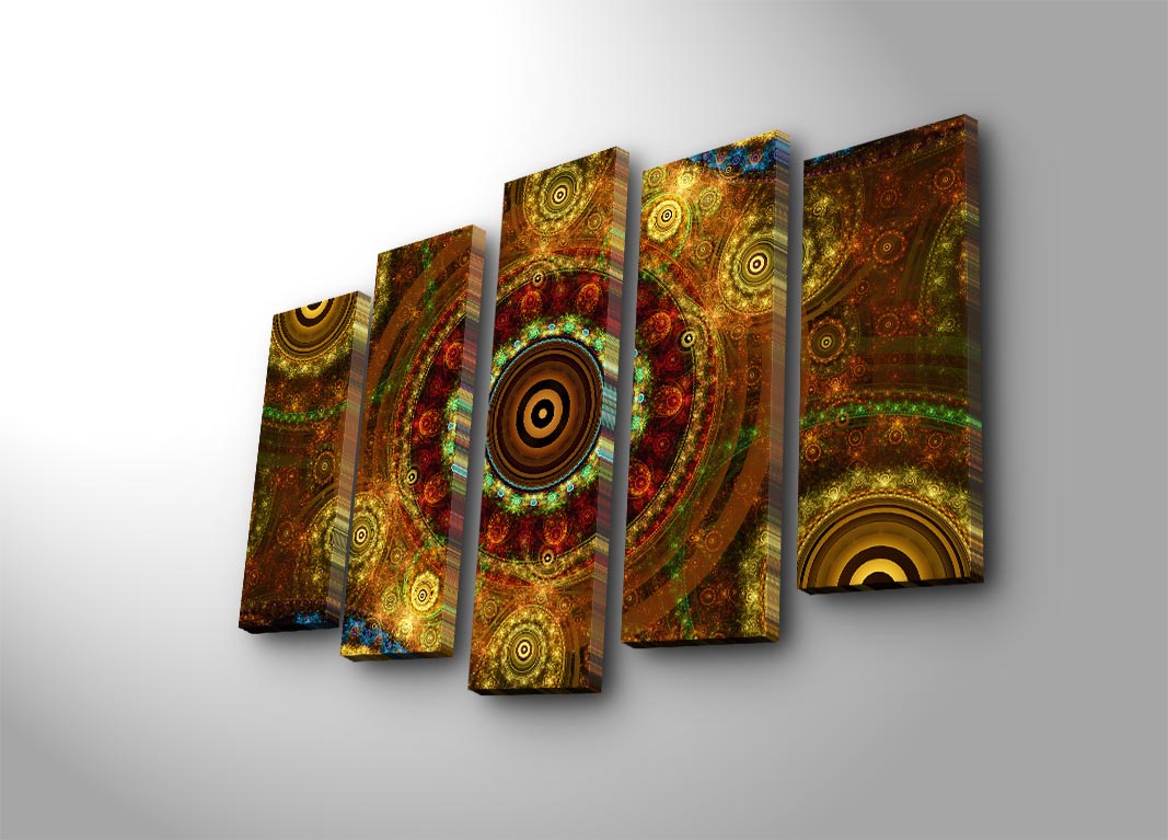 Quadro Decorativo em Tela 5 Peças Multicolor – 105 x 70 cm, Suede 100%, Moldura de Madeira