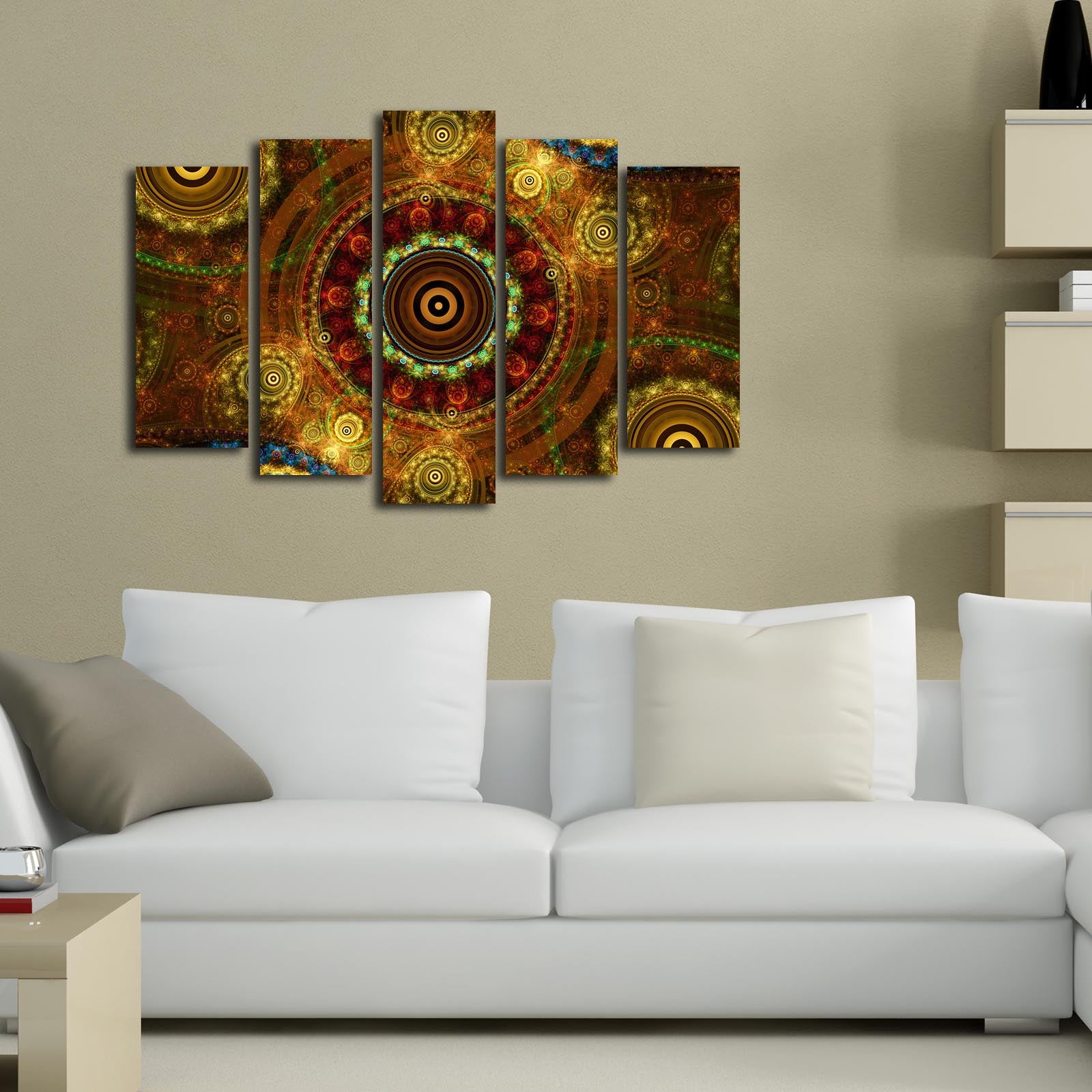 Quadro Decorativo em Tela 5 Peças Multicolor – 105 x 70 cm, Suede 100%, Moldura de Madeira