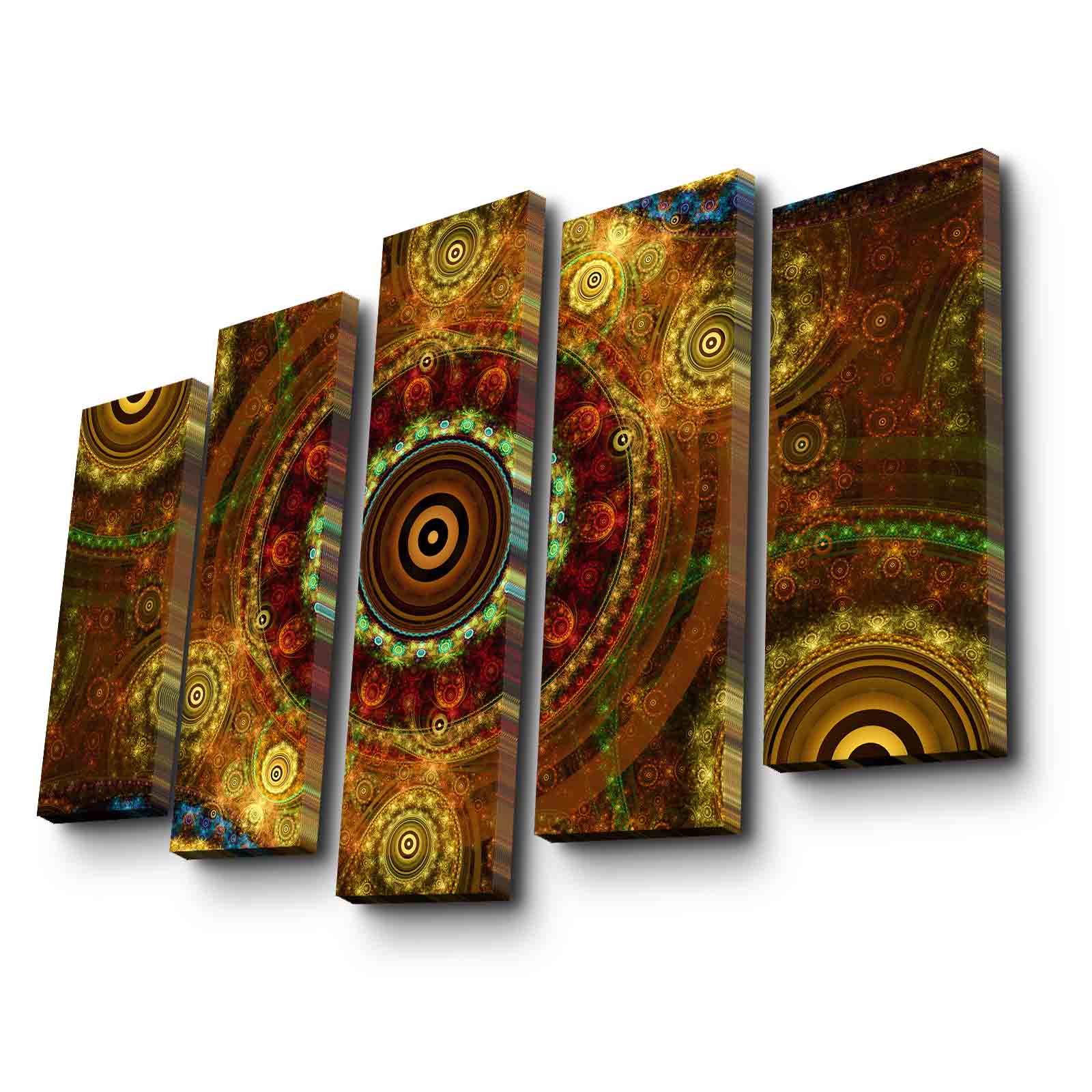 Quadro Decorativo em Tela 5 Peças Multicolor – 105 x 70 cm, Suede 100%, Moldura de Madeira