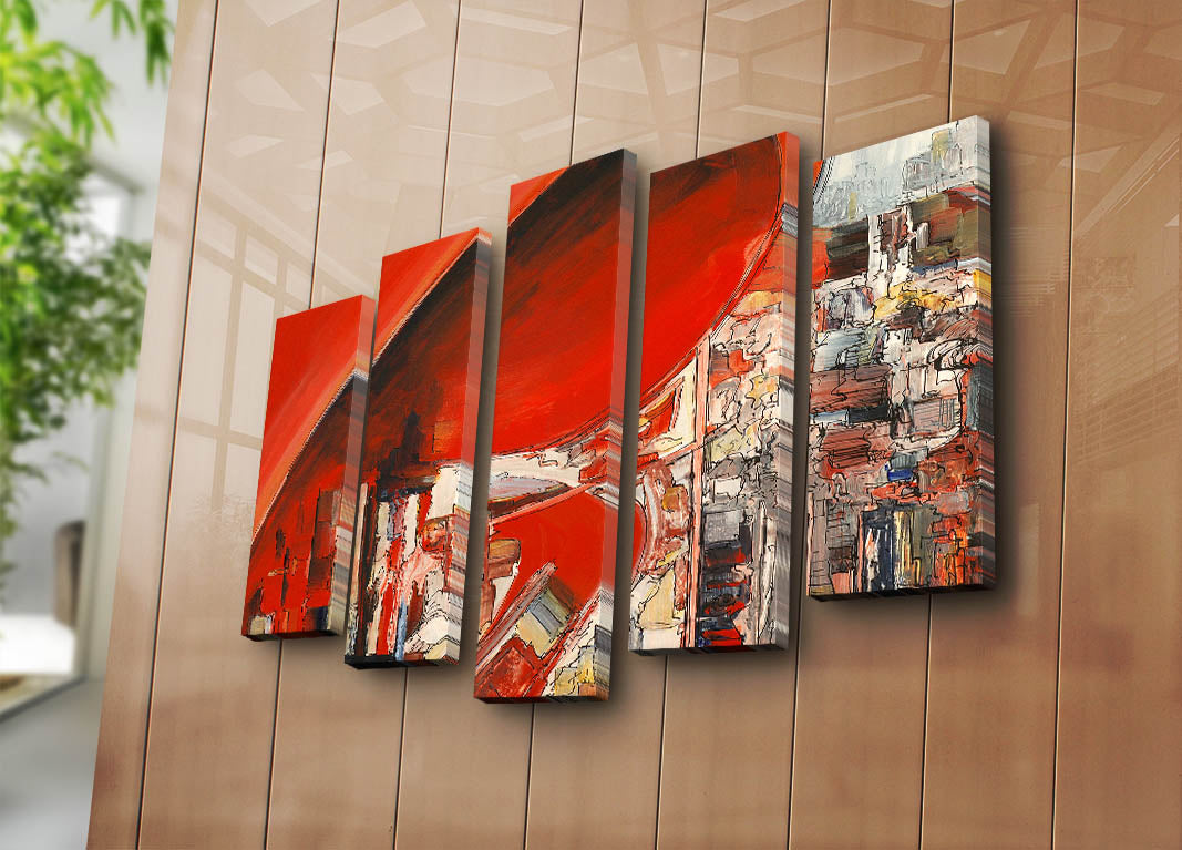 Quadro Decorativo em Tela 5 Peças Multicolor 105x70 cm – Suede 100% com Moldura de Madeira