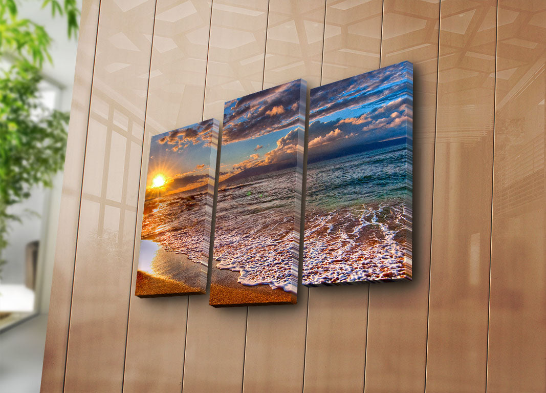 Quadro Decorativo Tríptico Multicolor em Tela Suede com Moldura de Madeira – 66 x 45 cm