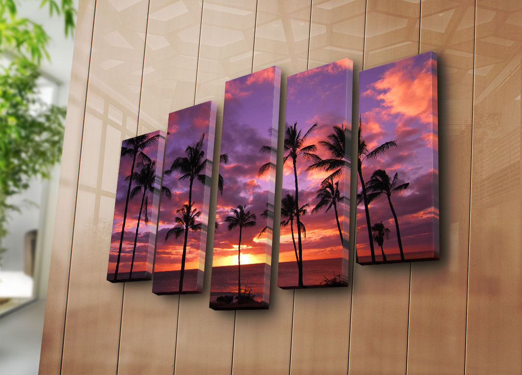 Quadro Decorativo Multicolor em 5 Peças – Tela Suede e Moldura de Madeira, 105 x 70 cm