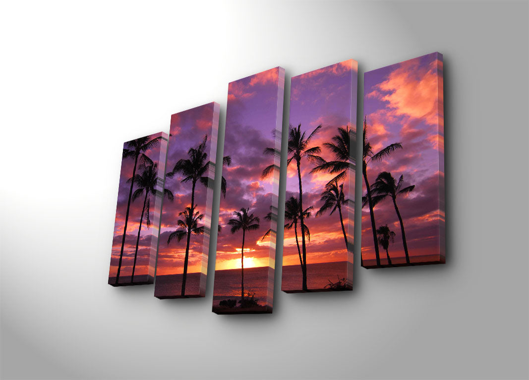 Quadro Decorativo Multicolor em 5 Peças – Tela Suede e Moldura de Madeira, 105 x 70 cm