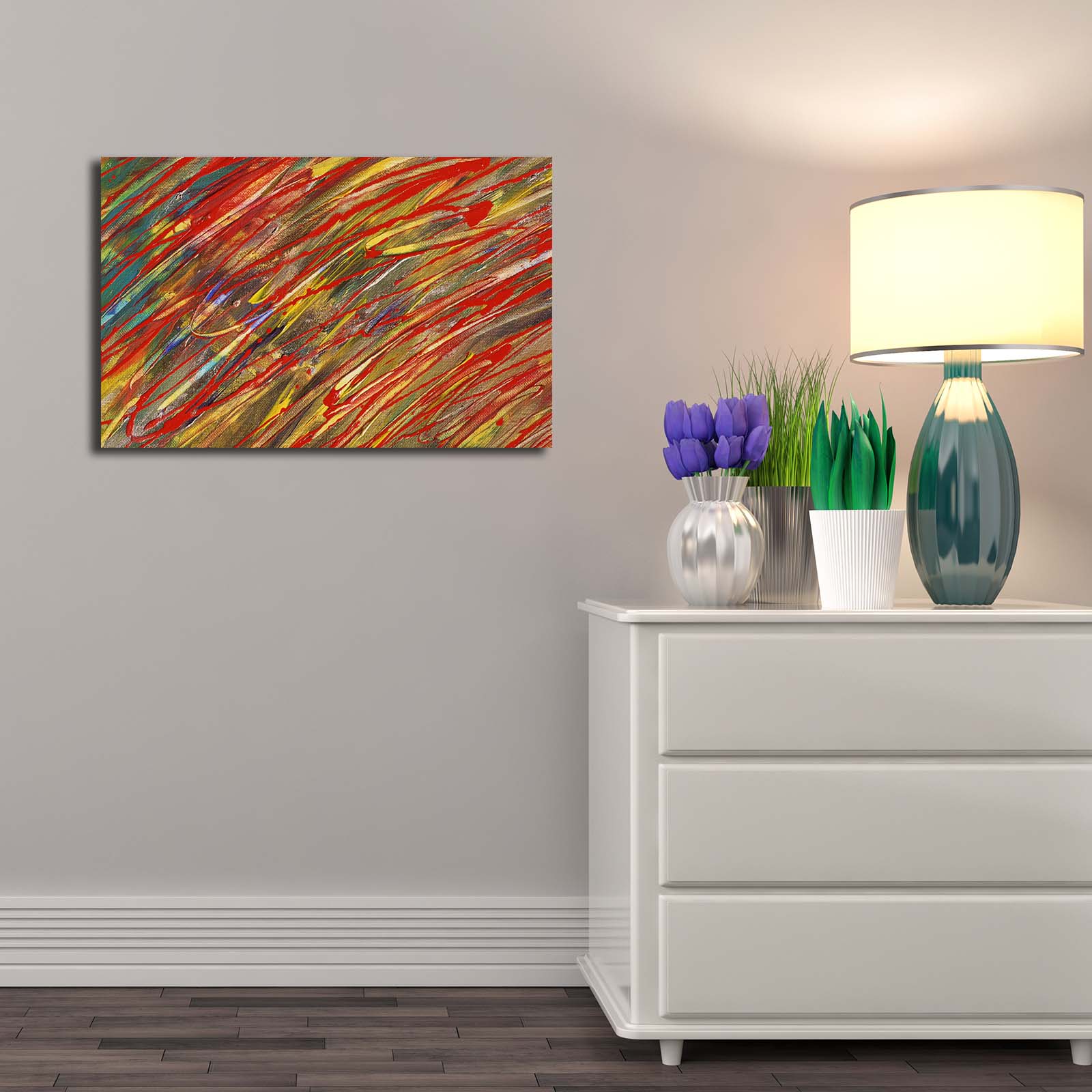 Tela Decorativa Multicolor 45x70 cm em Canvas 100% Camurça com Moldura de Madeira 3 cm