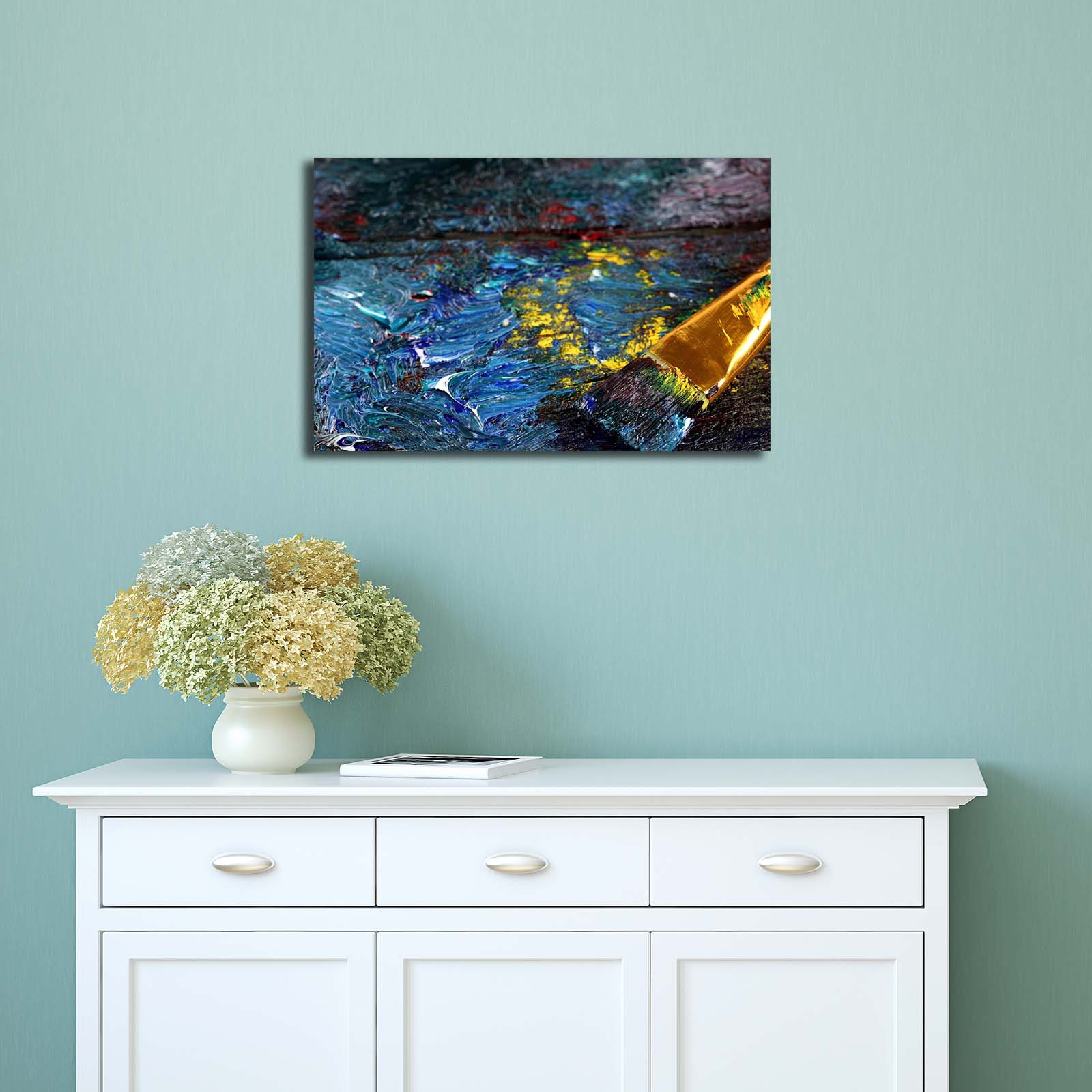 Tela Decorativa Multicolor em Camurça 45x70 cm com Moldura 100% Madeira (3 cm) – Modelo 4570YBC-03