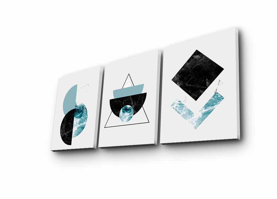 Conjunto de 3 Telas Decorativas Multicolor em Suede 100% – 88x38 cm – Moldura de Madeira