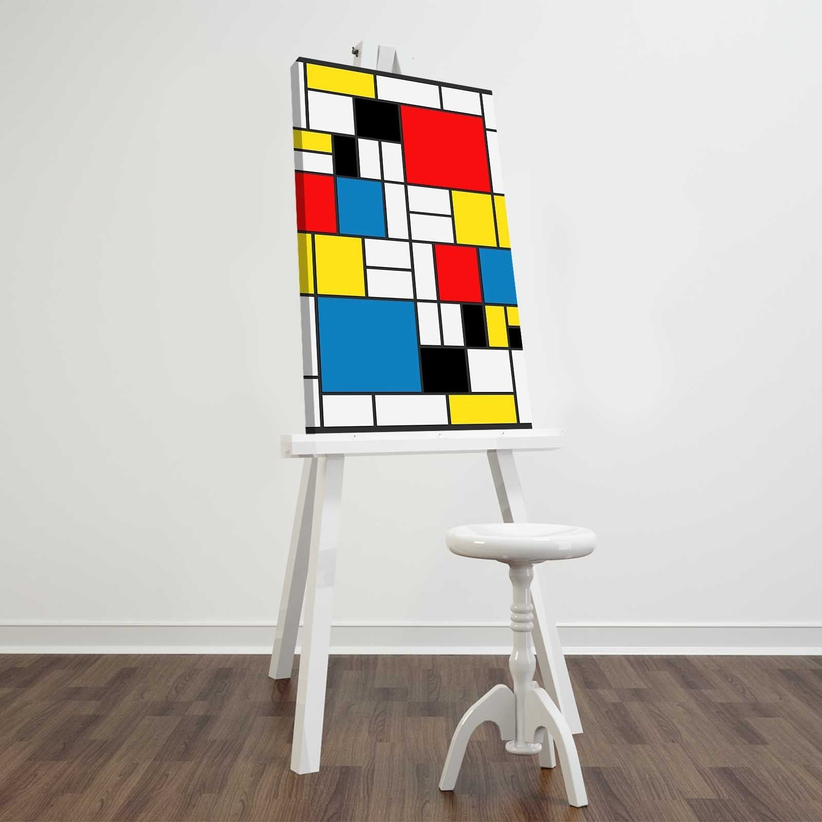 Pintura decorativa em tela de Piet Mondrian, 45 x 70 cm, 100% camurça, moldura 100% madeira (3 cm de espessura) | Perfeito para decoração moderna