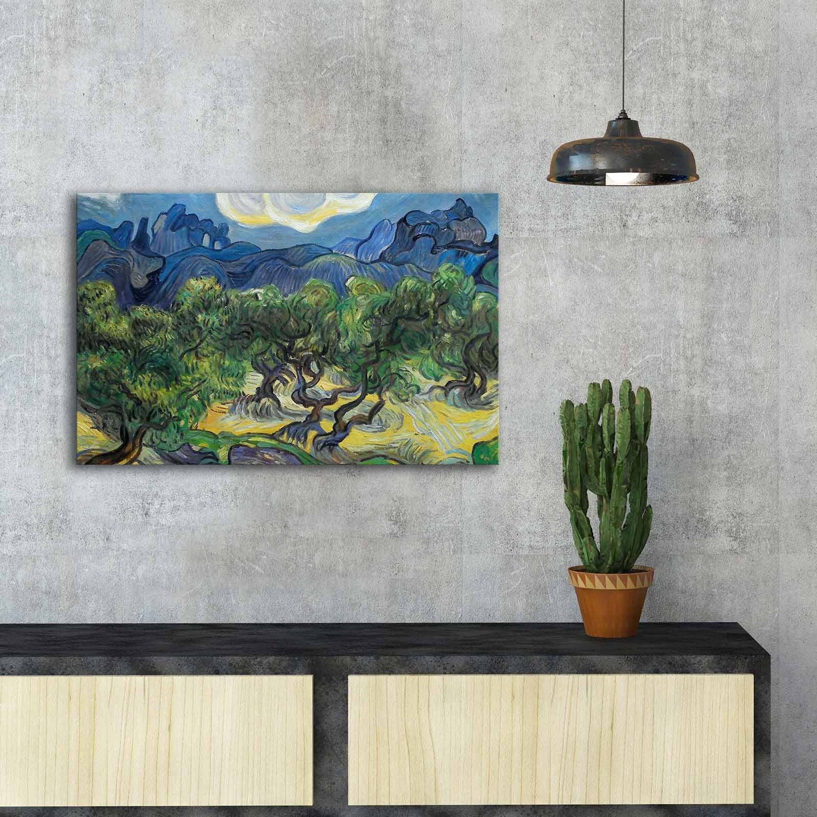 Pintura decorativa em tela de Van Gogh, 45 x 70 cm, 100% camurça, moldura 100% madeira (3 cm de espessura) | Arte elegante para decoração de casa e escritório