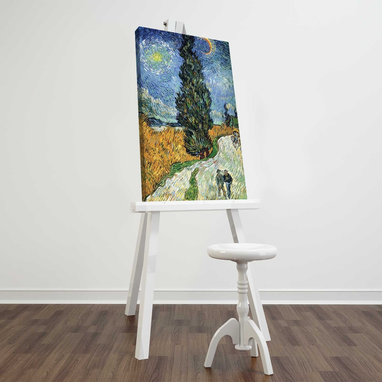 Pintura decorativa em tela de Van Gogh, 45 x 70 cm, 100% camurça, moldura 100% madeira (3 cm de espessura) | Arte elegante para decoração de casa e escritório