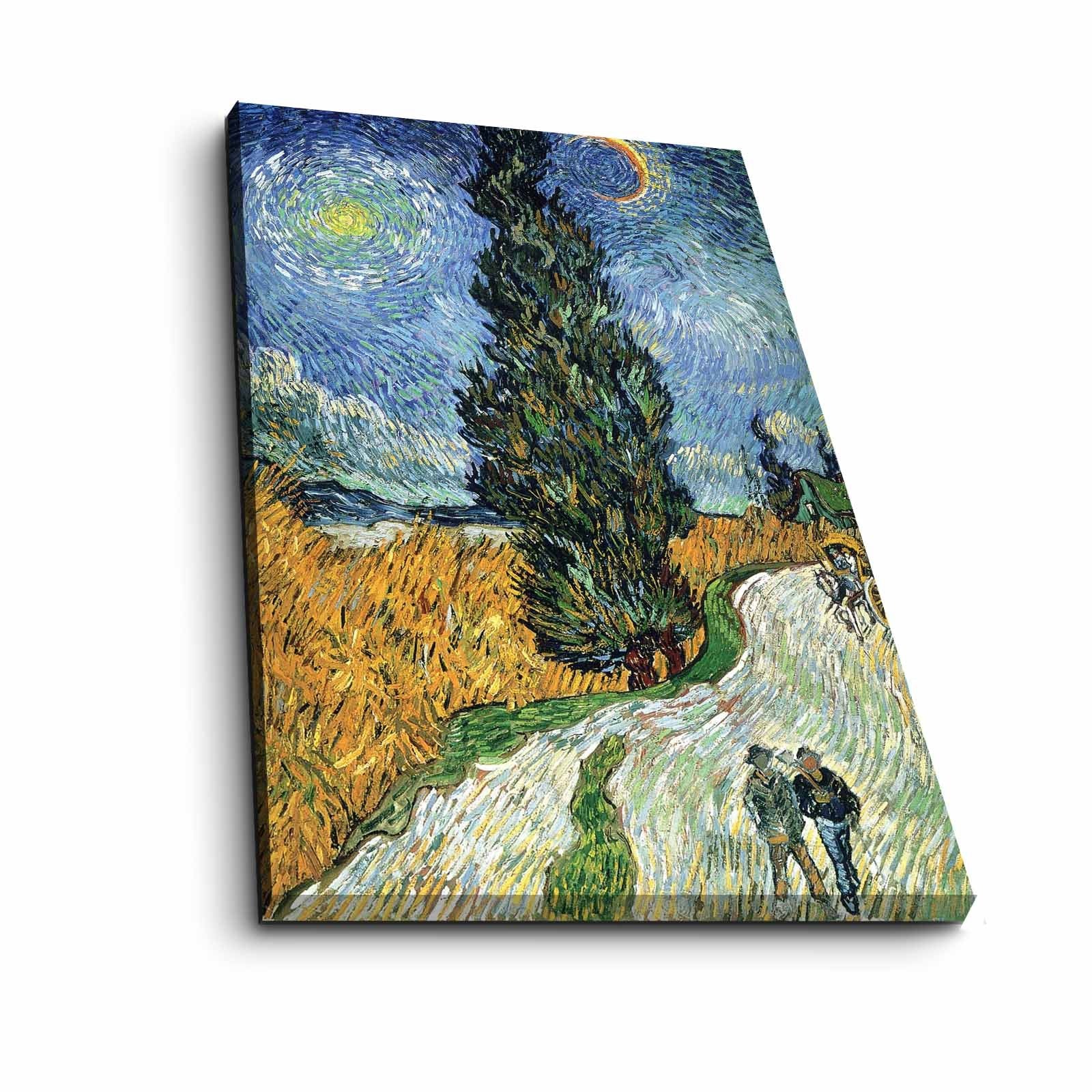 Pintura decorativa em tela de Van Gogh, 45 x 70 cm, 100% camurça, moldura 100% madeira (3 cm de espessura) | Arte elegante para decoração de casa e escritório