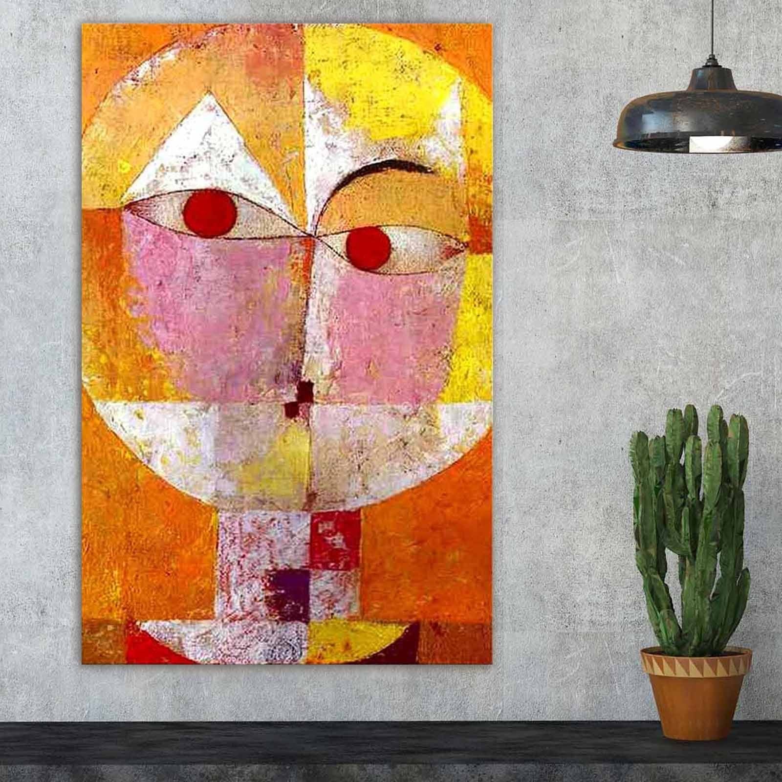 Pintura decorativa em tela de Paul Klee, 45 x 70 cm, 100% camurça, moldura 100% madeira (3 cm de espessura) | Arte elegante para decoração de casa e escritório