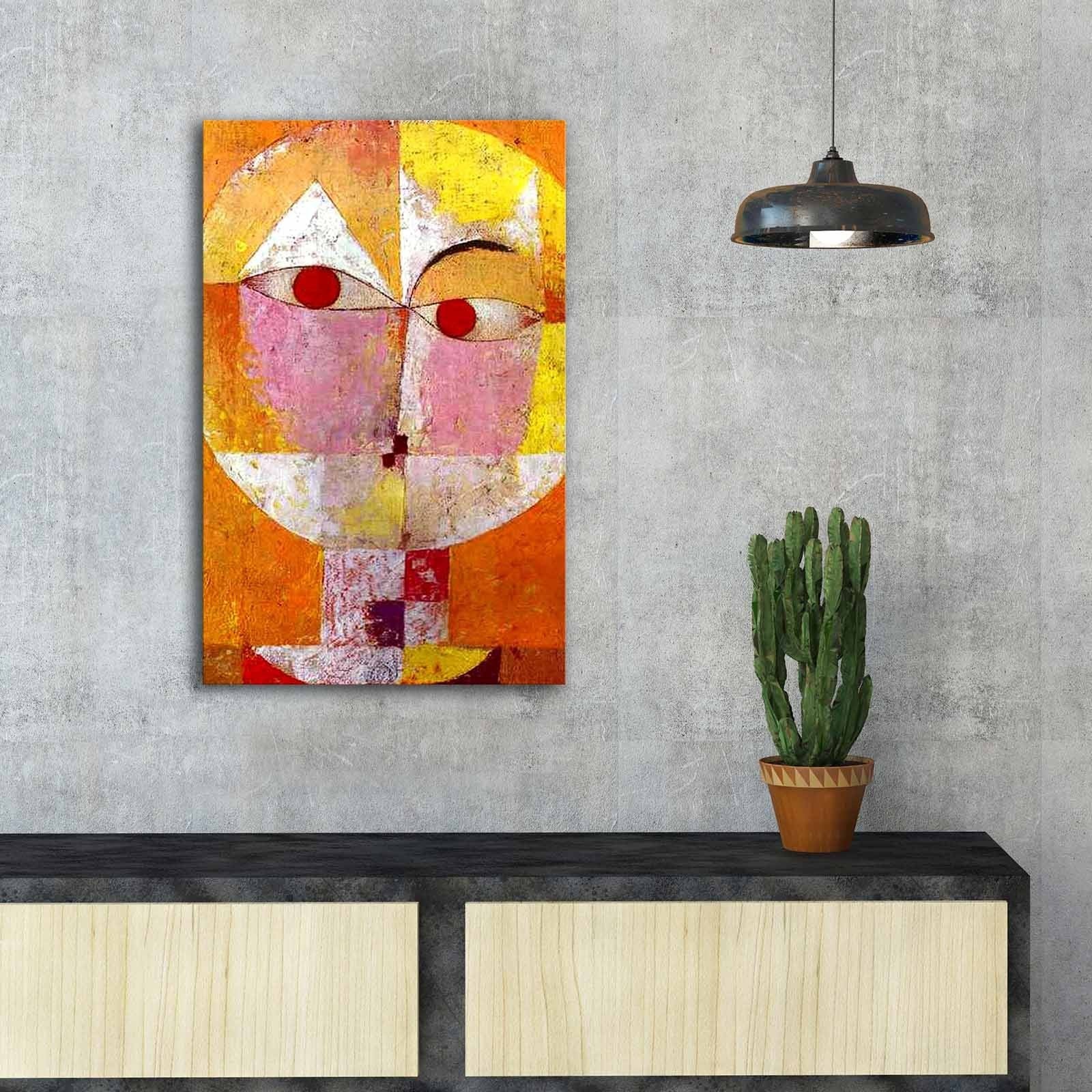 Pintura decorativa em tela de Paul Klee, 45 x 70 cm, 100% camurça, moldura 100% madeira (3 cm de espessura) | Arte elegante para decoração de casa e escritório