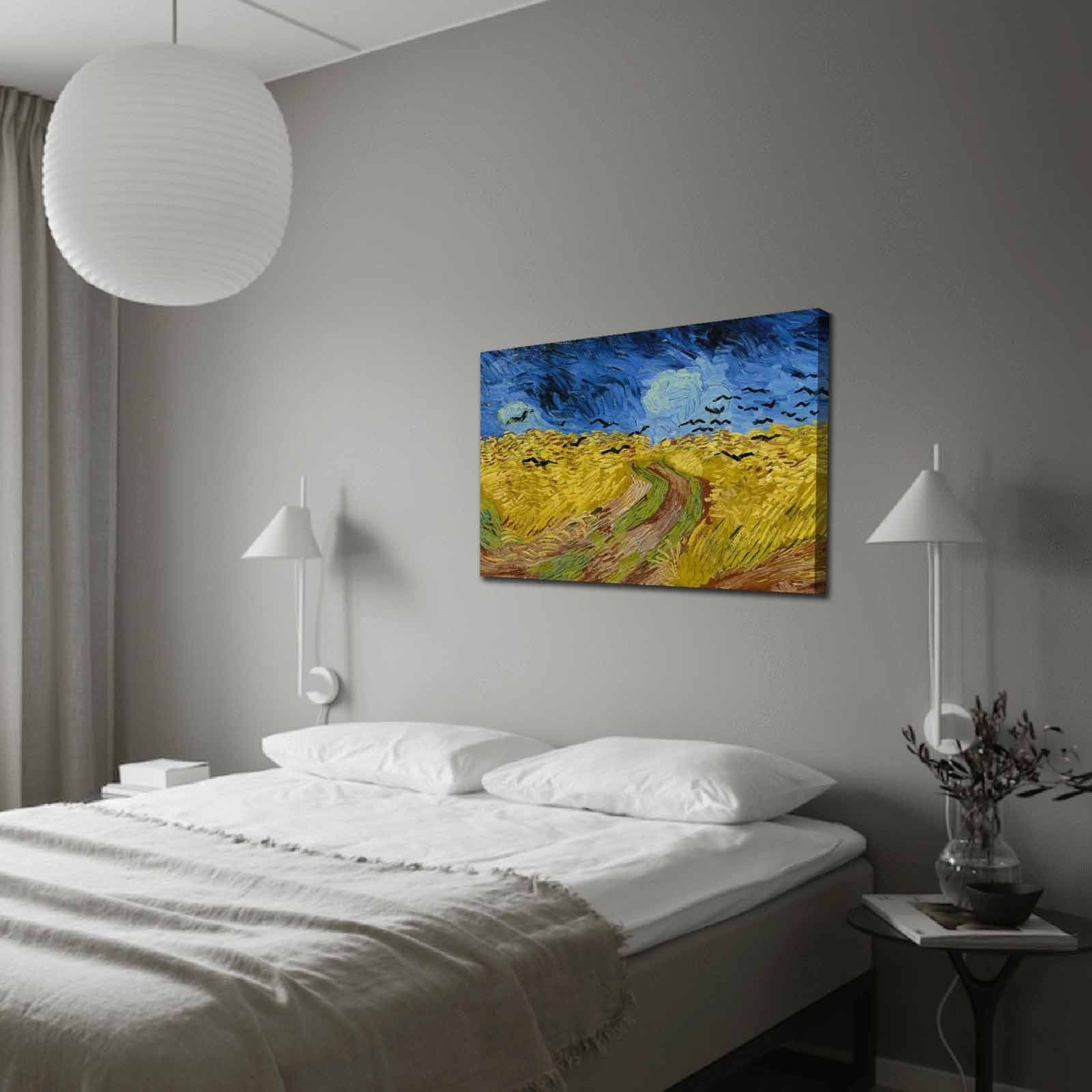 Pintura decorativa em tela de Van Gogh, 70 x 100 cm, 100% camurça, moldura 100% madeira (3 cm de espessura) | Arte elegante para decoração de casa e escritório