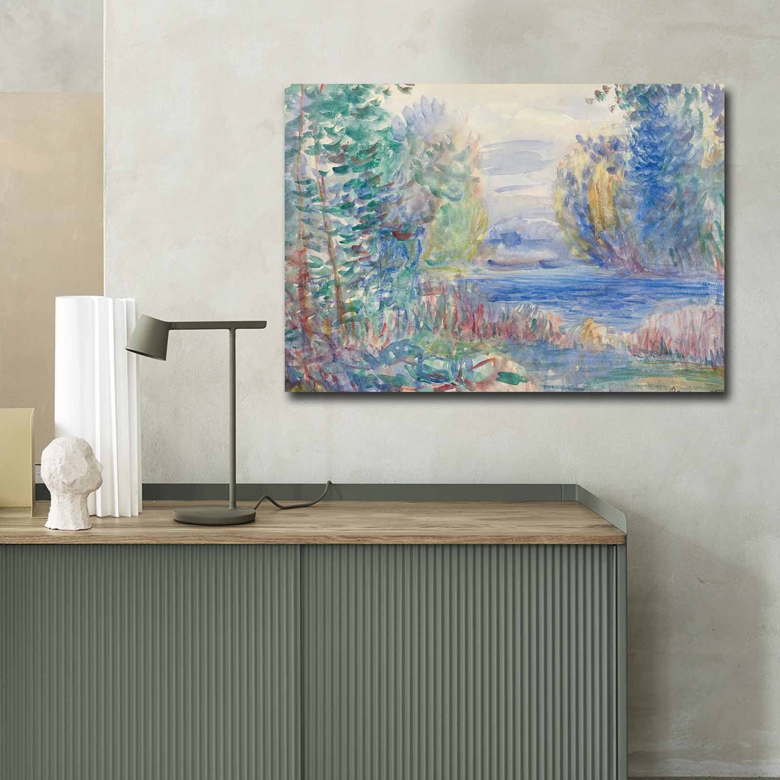 Elegante tela decorativa de Renoir, 70 x 100 cm, 100% camurça, emoldurada em 100% madeira (3 cm de espessura) | Perfeito para amantes de decoração e arte