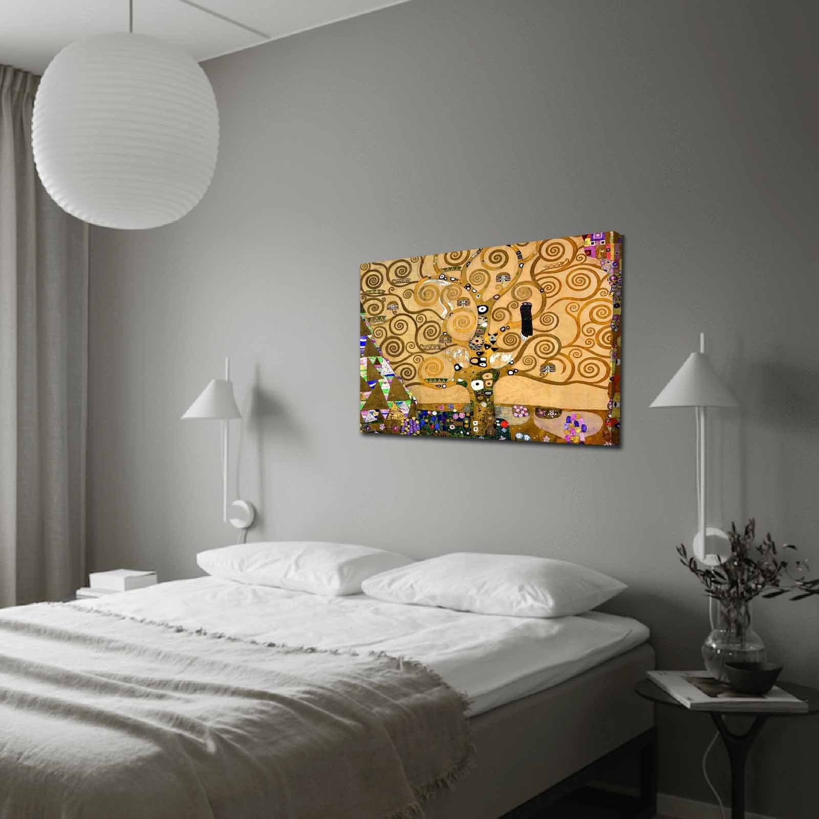 Impressionante pintura decorativa em tela - 'A Árvore da Vida' de Gustav Klimt, 70 x 100 cm, tela 100% camurça, moldura de madeira de 3 cm | Arte elegante para decoração de casa