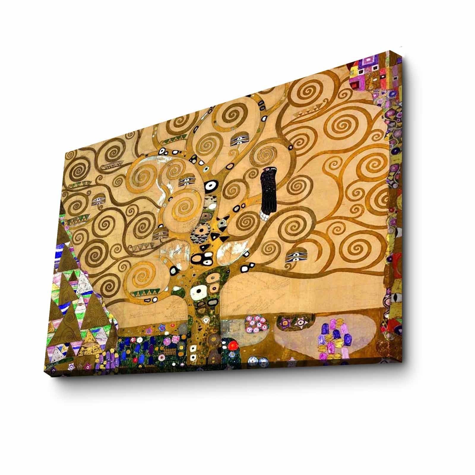 Impressionante pintura decorativa em tela - 'A Árvore da Vida' de Gustav Klimt, 70 x 100 cm, tela 100% camurça, moldura de madeira de 3 cm | Arte elegante para decoração de casa