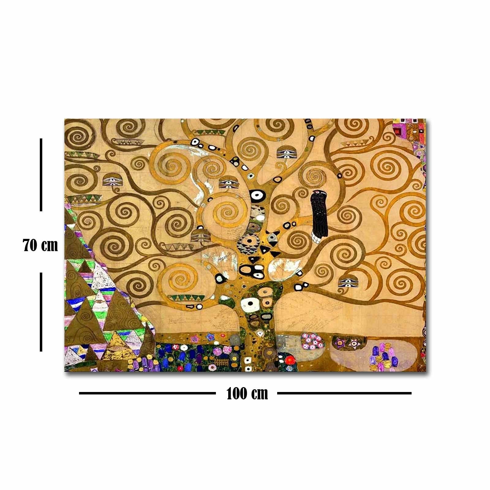 Impressionante pintura decorativa em tela - 'A Árvore da Vida' de Gustav Klimt, 70 x 100 cm, tela 100% camurça, moldura de madeira de 3 cm | Arte elegante para decoração de casa