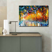 "Humor Misty in the Park", tela de Leonid Afremov, 70 x 100 cm, tela 100% camurça, moldura de madeira de 3 cm | Arte de parede elegante para decoração de casa