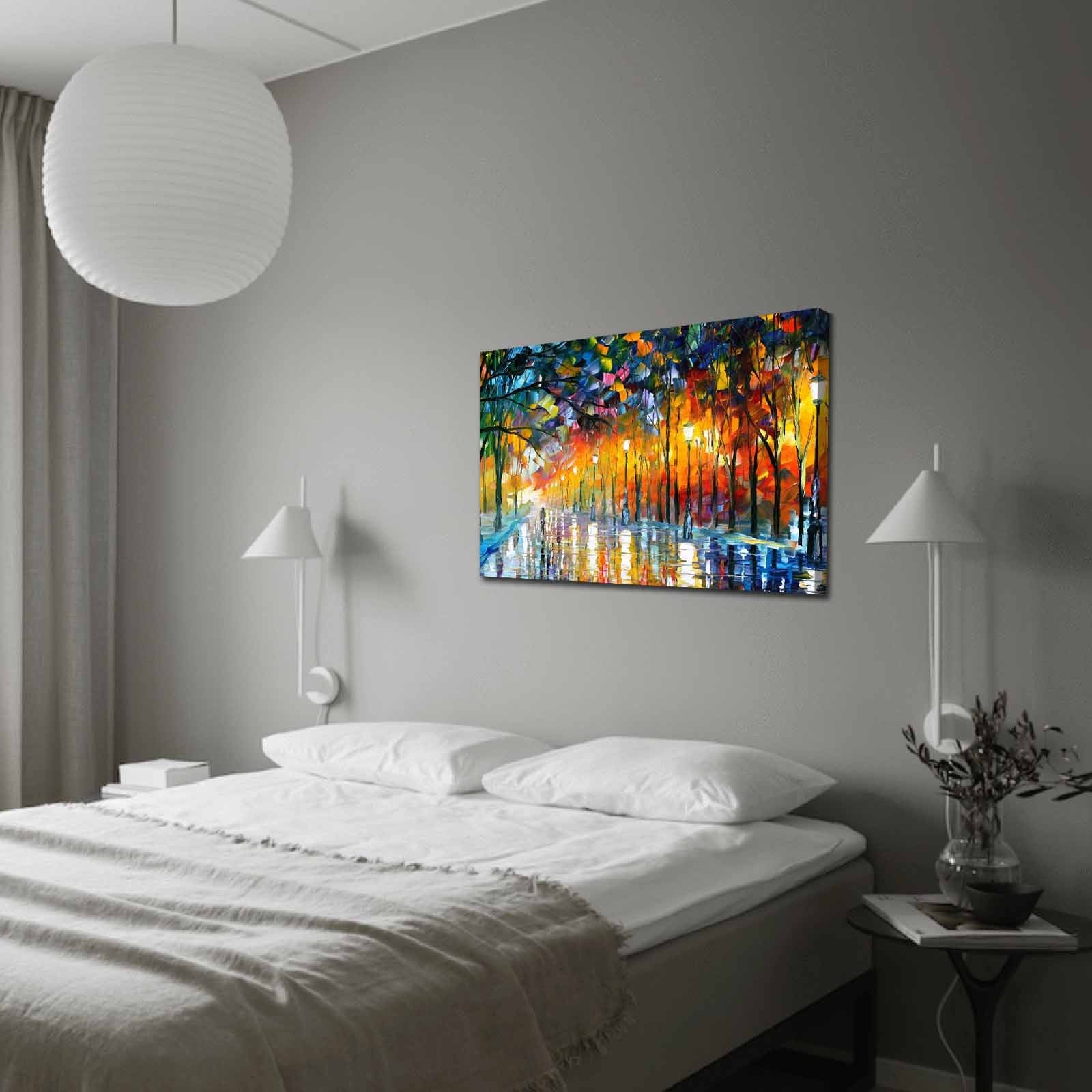 "Humor Misty in the Park", tela de Leonid Afremov, 70 x 100 cm, tela 100% camurça, moldura de madeira de 3 cm | Arte de parede elegante para decoração de casa