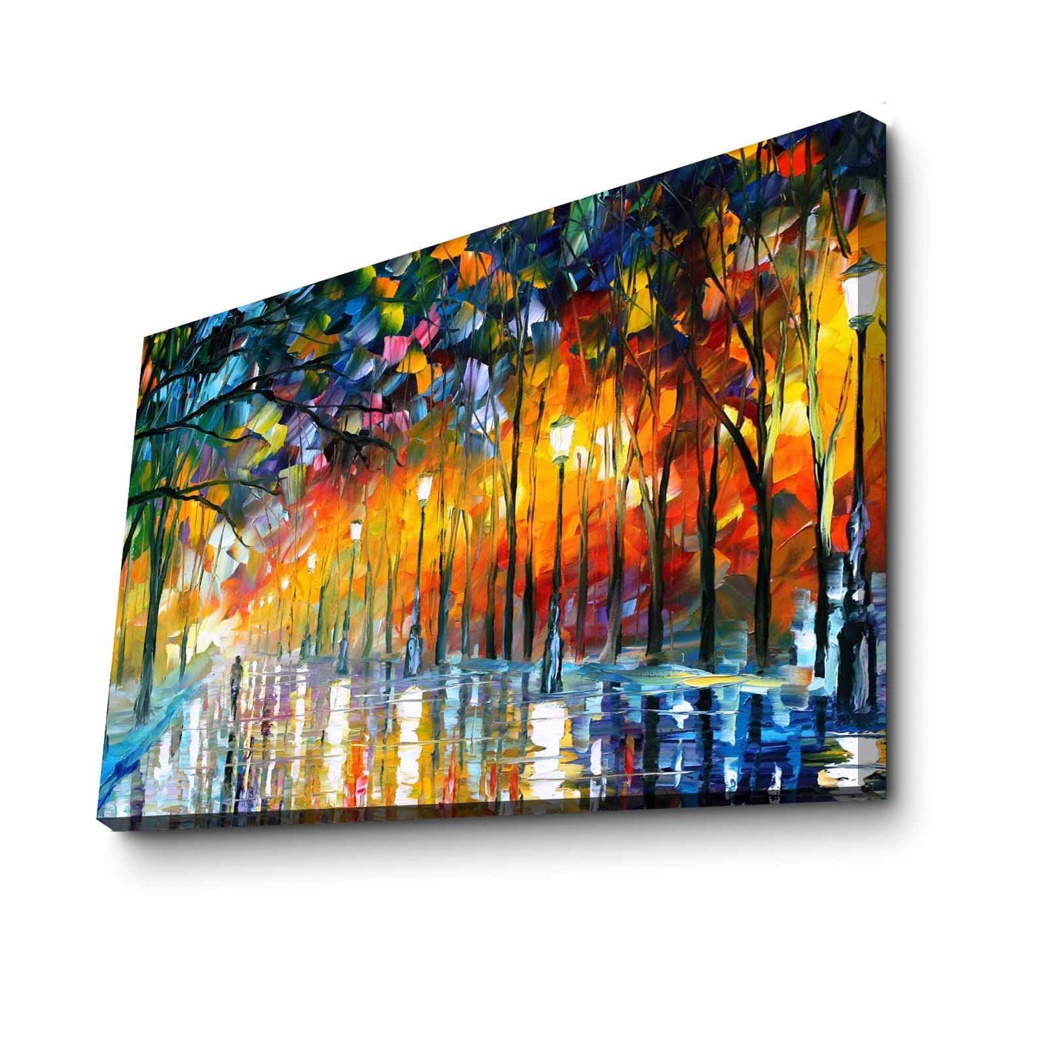 "Humor Misty in the Park", tela de Leonid Afremov, 70 x 100 cm, tela 100% camurça, moldura de madeira de 3 cm | Arte de parede elegante para decoração de casa