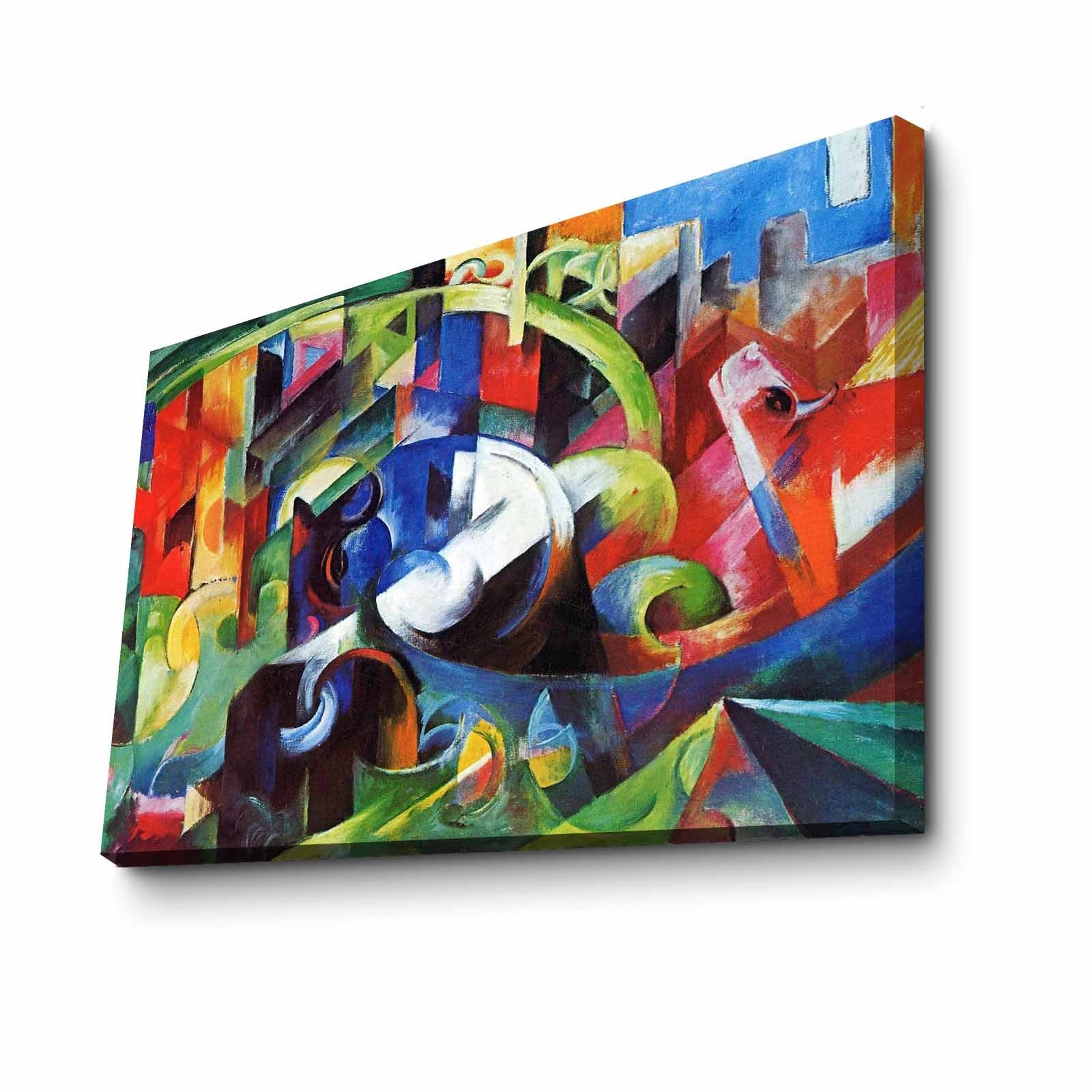Pintura decorativa em tela de Franz Marc, 70 x 100 cm, 100% camurça, moldura de madeira de 3 cm | Arte elegante para decoração de casa e escritório