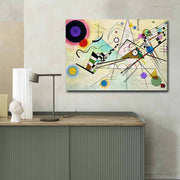Pintura decorativa em tela "Composição 8" de Kandinsky, 70 x 100 cm, tela 100% camurça, moldura de madeira de 3 cm | Arte elegante para espaços modernos