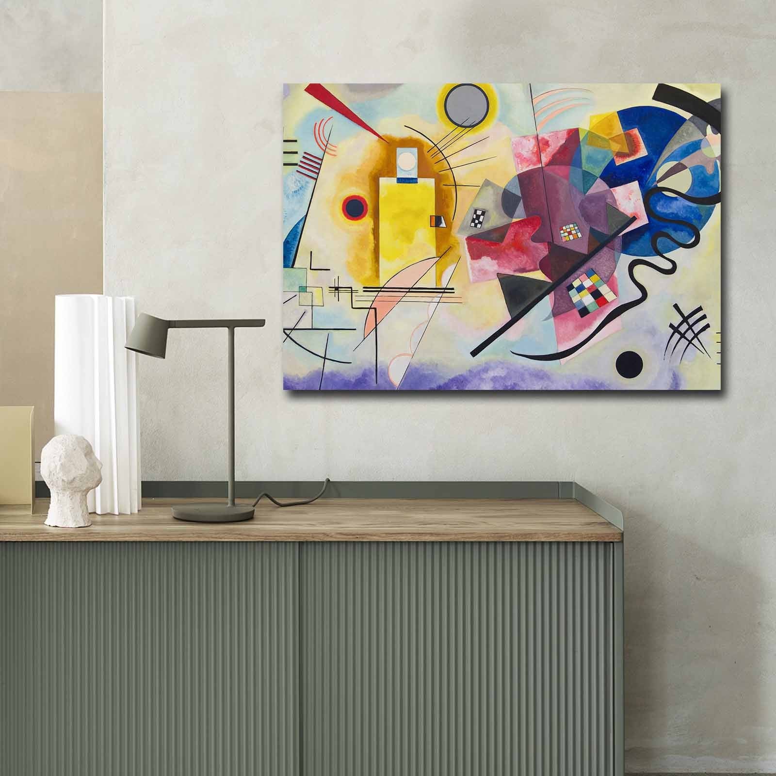 Impressionante pintura decorativa em tela "Amarelo-Vermelho-Azul" de Wassily Kandinsky, 70 x 100 cm, 100% camurça, moldura 100% madeira (3 cm) | Perfeito para decoração moderna
