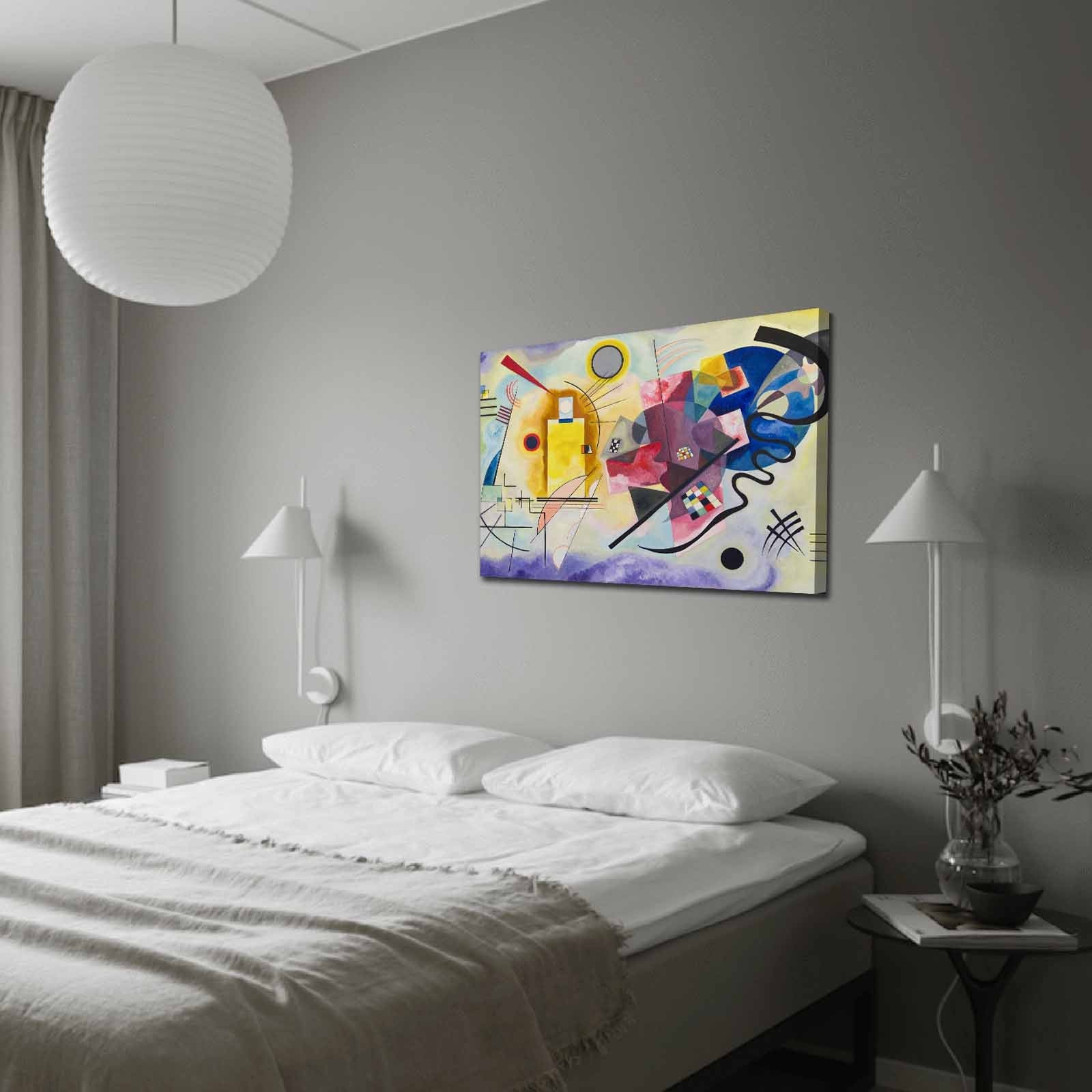 Impressionante pintura decorativa em tela "Amarelo-Vermelho-Azul" de Wassily Kandinsky, 70 x 100 cm, 100% camurça, moldura 100% madeira (3 cm) | Perfeito para decoração moderna