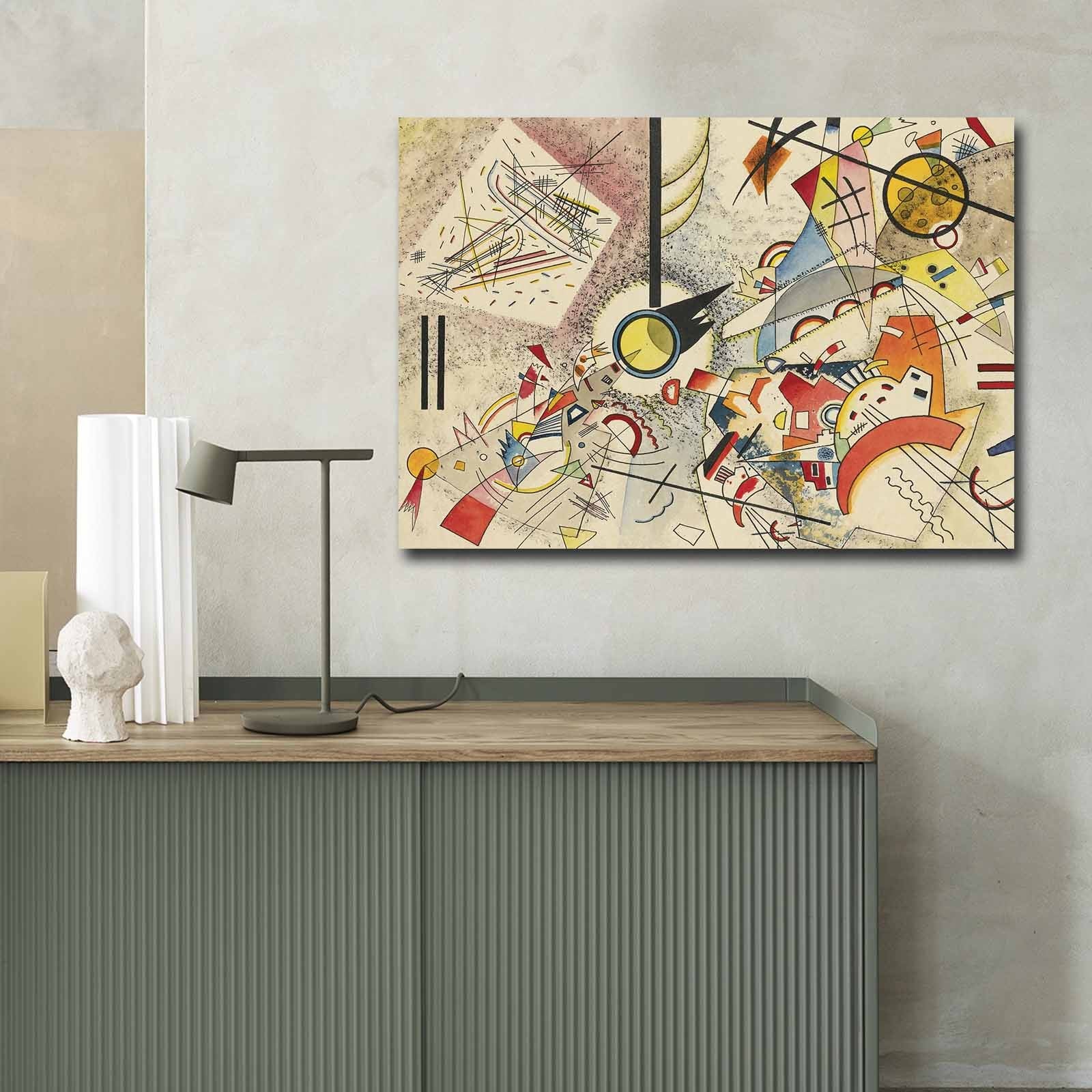 Impressionante pintura decorativa em tela de Kandinsky, 70 x 100 cm, 100% camurça, moldura 100% madeira (3 cm de espessura) | Perfeito para decoração moderna