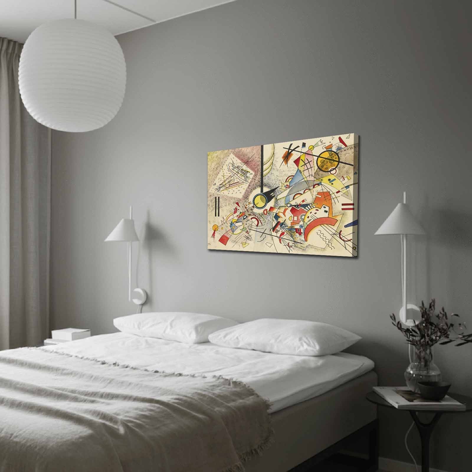 Impressionante pintura decorativa em tela de Kandinsky, 70 x 100 cm, 100% camurça, moldura 100% madeira (3 cm de espessura) | Perfeito para decoração moderna