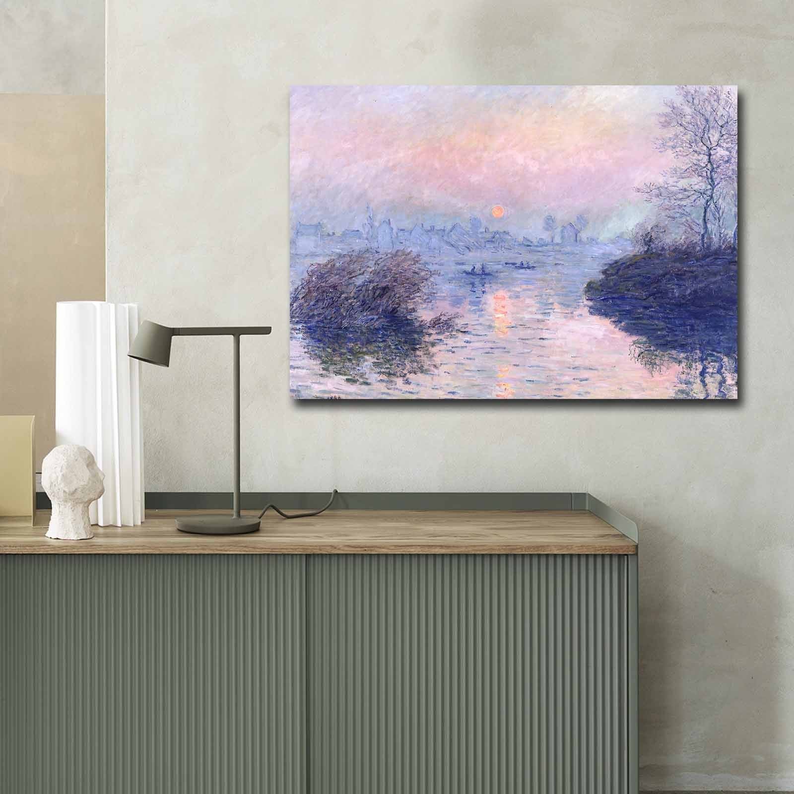 Pintura decorativa em tela de Claude Monet, 70 x 100 cm, 100% camurça, moldura 100% madeira (3 cm de espessura) | Arte elegante para decoração de casa e escritório