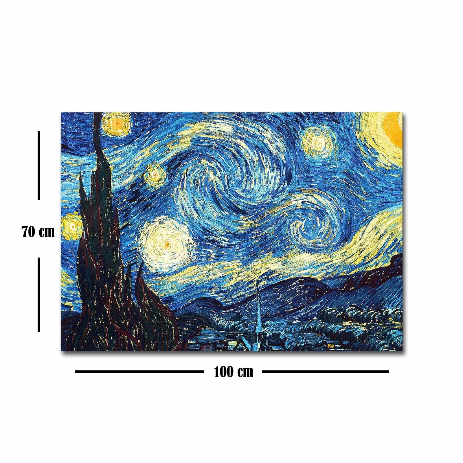 Pintura decorativa em tela "A Noite Estrelada" de Vincent Van Gogh, 70 x 100 cm, 100% camurça, moldura de madeira de 3 cm | Arte elegante para decoração de casa